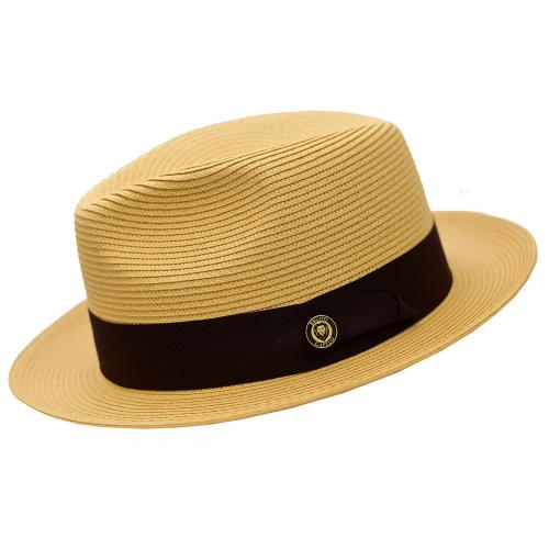 Bruno Capelo Natural Cream / Dark Brown Fedora Braided Straw Hat FN-824